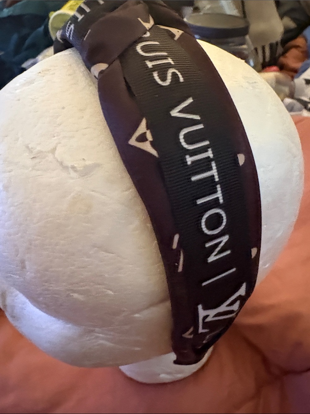 FashionLouis Vuitton Brown and Cream Logo Headband